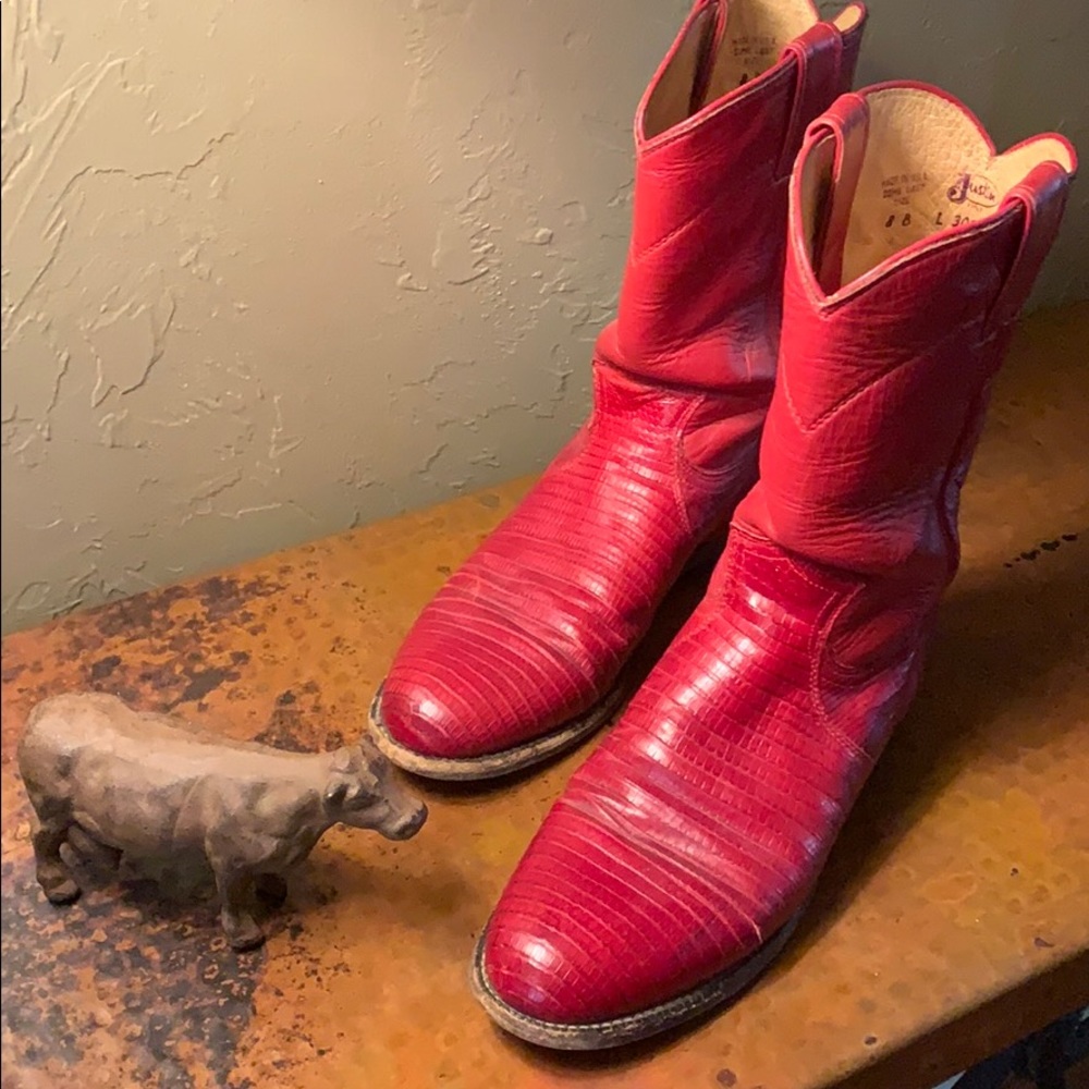 Justin lizard skin roper boots red 8B